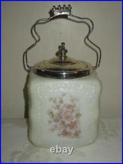 Antique C. F. Monroe Wavecrest White Glass & Handled, Biscuit Cookie Jar