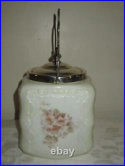 Antique C. F. Monroe Wavecrest White Glass & Handled, Biscuit Cookie Jar