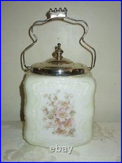 Antique C. F. Monroe Wavecrest White Glass & Handled, Biscuit Cookie Jar