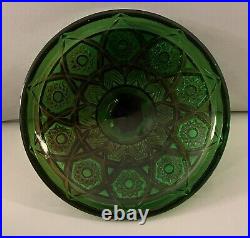 Antique Cambridge Carnival Glass Green Cracker Jar with Lid Inverted Feather