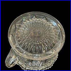 Antique Cambridge Glass Inverted Feather Hobstar Cracker Biscuit Jar with Lid 1907