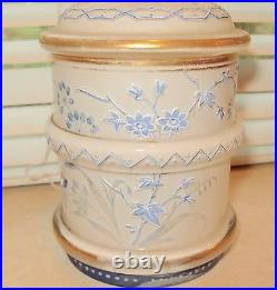 Antique Cased Glass Blue Enameled And Gilded Covered Jar