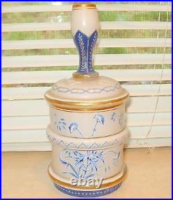 Antique Cased Glass Blue Enameled And Gilded Covered Jar