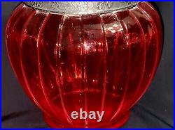 Antique Consolidated Glass Co Pigeon Blood Torquay Silver Plate Biscuit Jar