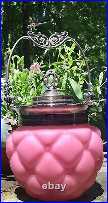 Antique Consolidated Glass Pink Satin Glass Biscuit Jar Florette Pattern