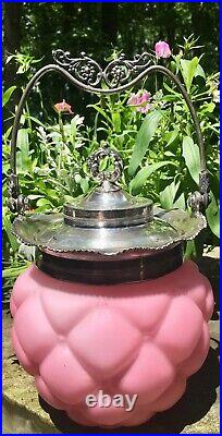 Antique Consolidated Glass Pink Satin Glass Biscuit Jar Florette Pattern