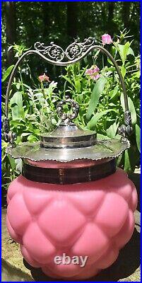 Antique Consolidated Glass Pink Satin Glass Biscuit Jar Florette Pattern