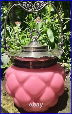 Antique Consolidated Glass Pink Satin Glass Biscuit Jar Florette Pattern