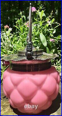 Antique Consolidated Glass Pink Satin Glass Biscuit Jar Florette Pattern