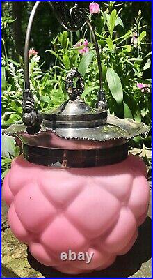 Antique Consolidated Glass Pink Satin Glass Biscuit Jar Florette Pattern