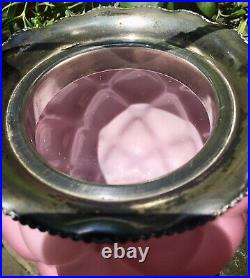 Antique Consolidated Glass Pink Satin Glass Biscuit Jar Florette Pattern