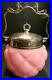 Antique Consolidated Quilted Pink Glass & Silverplate Handled Biscuit/Cookie Jar