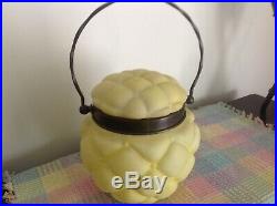 Antique Consolidated Quilted Puffy YELLOW Biscuit Jar LIDDED WITH HANDLE