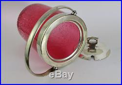 Antique Cranberry Crackle Glass Preserve/Jam Jar with Silver EPNS Handle and Lid