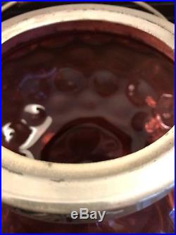 Antique Cranberry Glass IVT Biscuit Sugar Jar Pickle Castor Plated Lid Handle