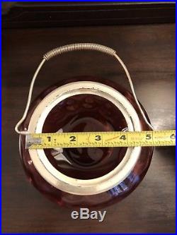 Antique Cranberry Glass IVT Biscuit Sugar Jar Pickle Castor Plated Lid Handle