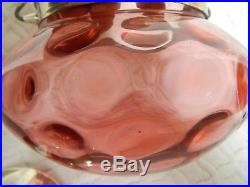 Antique Cranberry Glass Thrumbprint Cookie, Bisque Jar With Sp Lid, Handle