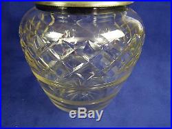 Antique Cut Glass Biscuit Barrel Cookie Jar With Silver Plate & Brass Handle