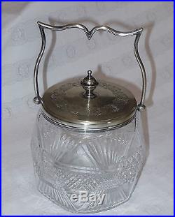 Antique Cut Glass Biscuit Jar D&A Silverplate Lid and Handle D&A 8570