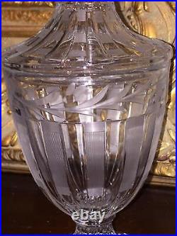 Antique Cut Glass Candy Dish Pedestal Crystal Footed Lid Victorian Art Nouveau