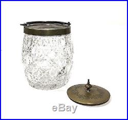 Antique Cut Glass Crystal Lidded Biscuit Jar With Handle