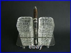 Antique Cut Glass Pickle Jars Silver Plate Holder Antler Handle C1900 F Howard
