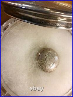 Antique Cut Glass Powder Jar Sterling Silver Lid Powder & Puff Sterling Handle