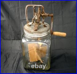 Antique DAZEY #40 Vintage Butter Churn Jar Glass Bottle Hand Crank Wood Paddles