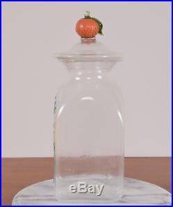 Antique DIAGRAT Label Glass Apothecary Jar Hand Blown Fruit Handle Pontil