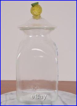 Antique DIAGR AT Label Glass Apothecary Jar Hand Blown Fruit Handle Pontil