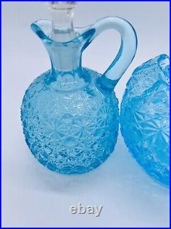 Antique Daisy & Button AQUA BLUE Vase & Cruet