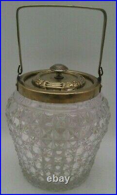 Antique EAPG Pickle Biscuit Jar with Silver Handle & Lid 6 Vintage Marked R-45942