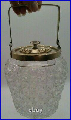 Antique EAPG Pickle Biscuit Jar with Silver Handle & Lid 6 Vintage Marked R-45942