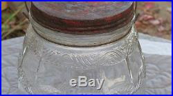 Antique Early Century General Store Glass Pickle Jar EAPG Ribbon Design Handle
