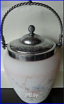 Antique Enamelled Art Glass Mount Washington Cookie Jar Ep Handle All Original