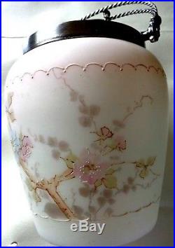 Antique Enamelled Art Glass Mount Washington Cookie Jar Ep Handle All Original