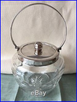 Antique English Cut Glass Crystal Biscuit Barrel/Jar Silver-Plated Handle & Lid