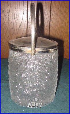 Antique English Pressed Glass Biscuit Barrel With LID And Handle
