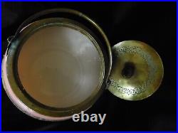 Antique English VICTORIAN PINK SATIN GLASS copper HANDLE Cracker Biscuit Jar