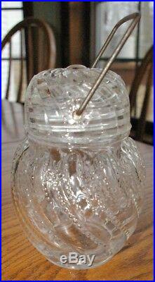 Antique Fancy Domed bail handle all glass screw cover candt jar