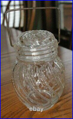 Antique Fancy Domed bail handle all glass screw cover candy jar