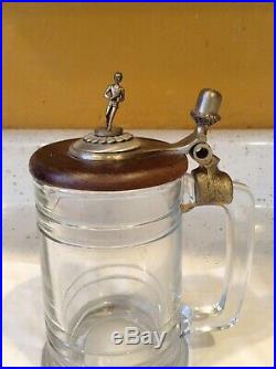 Antique Fort Glass Jar C Silver Handle Wood Lid Marked Vintage