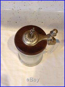 Antique Fort Glass Jar C Silver Handle Wood Lid Marked Vintage