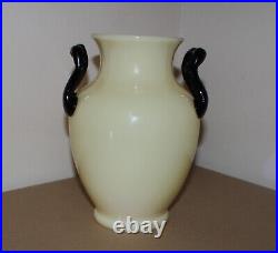 Antique Frederick Carder Era Steuben Ivory Vase Mirror Black Handles 9.5 x 7