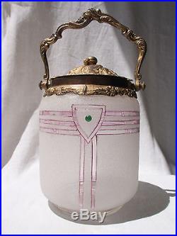 Antique French Art Deco Biscuit Barrel Cookie Jar Gilt Rococo Lid & Handle