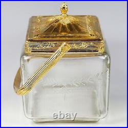 Antique French clear crystal glass Cookie Jar set in ormolu mounts with lid handle