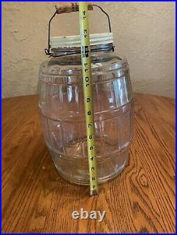 Antique General Store Counter Glass Barrel Pickle Jar w Bail Handle