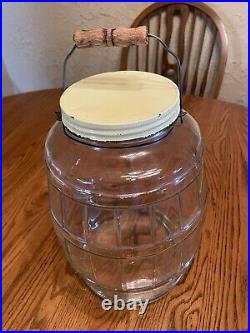 Antique General Store Counter Glass Barrel Pickle Jar w Bail Handle