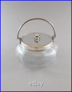 Antique Glass Biscuit Barrel Sweets Jar Bowl Silver Plated Lid Handle
