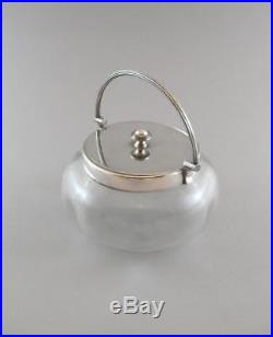 Antique Glass Biscuit Barrel Sweets Jar Bowl Silver Plated Lid Handle